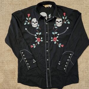 Skull Rose Embroidered Western Shirt; P-771